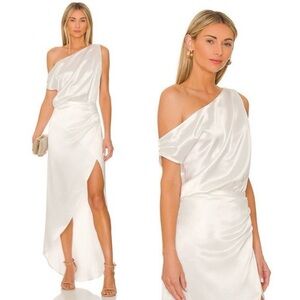 Nonchalant Label Dinah Satin Draped Maxi Dress White Small Cocktail Evening
